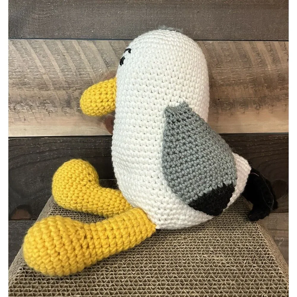 Seagull Toy‎ Handmade Crochet Blue Yellow Grey